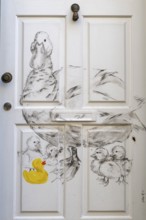 Colourfully painted doors on Santa Maria Street in the old town, Funchal, Madeira, Portugal