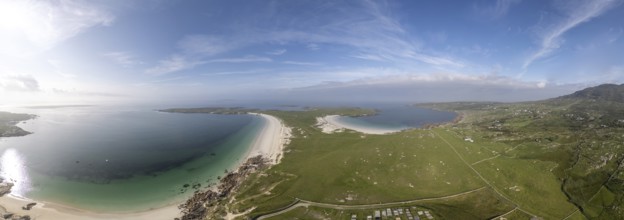 Aerial view of Gurteen Beach and Dog's Bay, Roundstone, County Galway, Ireland