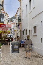 Typical Mediterranean architecture with small narrow streets and streets, Nazare, Portugal