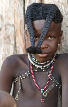 Portrait, girl, Himba children, traditional Himba village, Kaokoveld, Kunene, Namibia