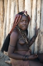 Portrait, Himba woman, traditional Himba village, Kaokoveld, Kunene, Namibia