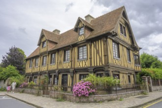 Old town with half-timbered houses in, Beuvron-en-Auge, Calvados Department, France