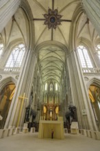 Main nave of the cathedral with altar, Bayeux, Calvados department, France