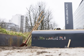Walter Lübcke Platz in front of the Konrad Adenauer Haus, the party headquarters of the Christian