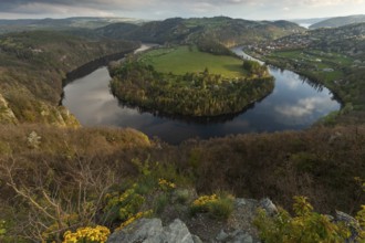 Sunset on spring evening at the loop of the Vltava (Vltava) View of Solenice Central Bohemia Czech