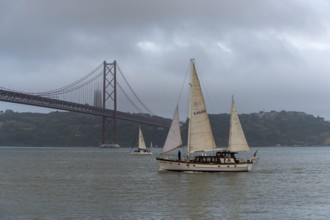 The Ponte 25 de Abril, 3.2 km long bridge in Portugal with a 2278 meter long suspension bridge
