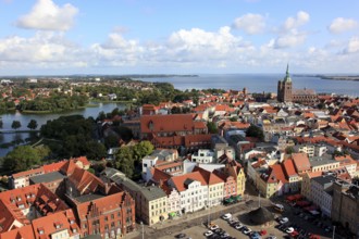 City panorama from above, Stralsund, Hanseatic City of Stralsund, Vorpommern-Rügen District,