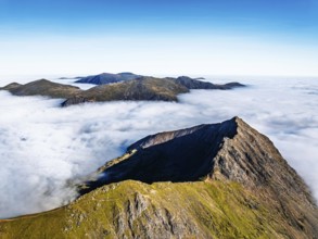 Snowdon Massif from a drone, Snowdon Range, Snowdonia, North Wales, UK