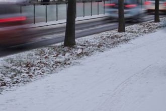 Winter, slippery roads with snow and ice, slippery roads, Germany