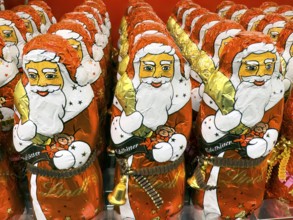 Display on the shelf of chocolate Santa Claus chocolate Santa Claus Santa Claus Santa Claus Santa