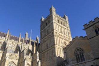 Norman architecture South Tower, Exeter cathedral church, Exeter, Devon, England, UK