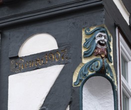 Decoration on half-timbered house, Barfüsserstraße, Marburg, Hesse, Germany