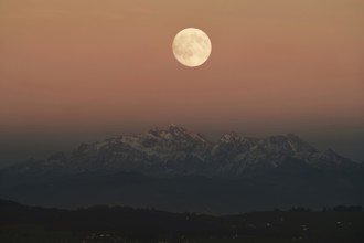 View from Horben of the Alpstein Mountains with the Säntis, in the light of the full moon,