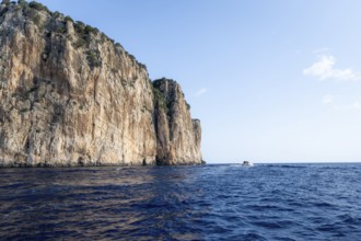 Picturesque rocky coast, cliffs and blue sea, Golfo di Orosei, Baunei, Sardinia, Italy