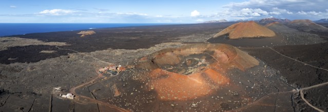 Montaña Quemada and Montaña Pedro Perico volcanoes, volcanic landscape with craters and lava