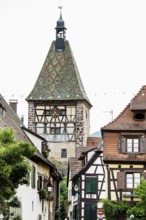 Picturesque village with half-timbered houses, Bergheim, Haut-Rhin, Alsace, France