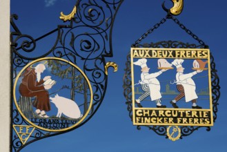 Nose sign of a butcher shop, old town, Colmar, Alsace, France