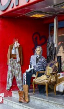 Fashion and quirky At the entrance to a second-hand shop on Hannoverschen Straße in Berlin Mitte,