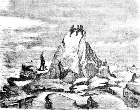 Ice block on an ice field in the Arctic Ocean, ice landscape, floating ice blocks people, danger,