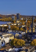 Autumn panoramic view from the town house of Bonn Minster, the Post Tower, the Rhine and the