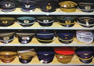 Collection of official caps in the textile depot, House of History, Bonn, North Rhine-Westphalia,