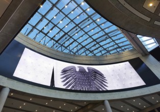 Entrance area in the House of History with the projection of the Federal Eagle, Bonn, North