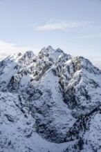 View of snowy Waxenstein, view from Längenfelderkopf in winter, Wetterstein Mountains,