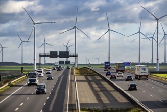 A44 motorway near Bedburg, in front of the Jackerath triangle, recultivated open-cast mining site,