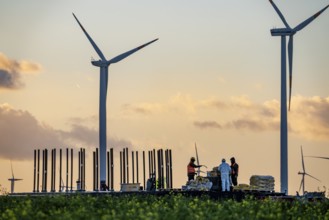 Construction site of the new Bedburg 3 wind farm, on recultivated open-cast mining site, 9 wind