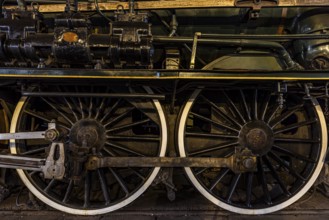 Wheelwork of the legendary French locomotive La France, operating number 231.K 22, railway museum,