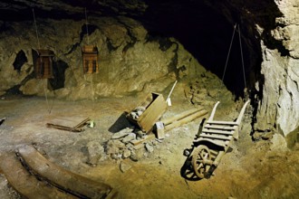 Old tools for salt production on display, salt mine, Bex, Canton of Vaud, Switzerland