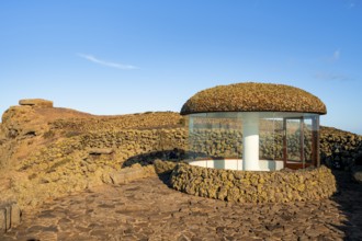 Staircase and viewing platform at the Mirador del Río viewpoint, in the evening light, designed by