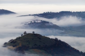 Inversion weather, fog, dawn, autumn, view from Breitenstein to Limburg, Ochsenwang, Swabian Jura,
