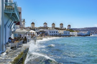 Mykonos, Cyclades, Greece - The six sixteenth-century windmills, lined up on a hill above Mykonos