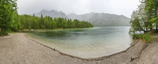Landscape of Lake Offensee on a rainy day in spring, Salzkammergut, Austria
