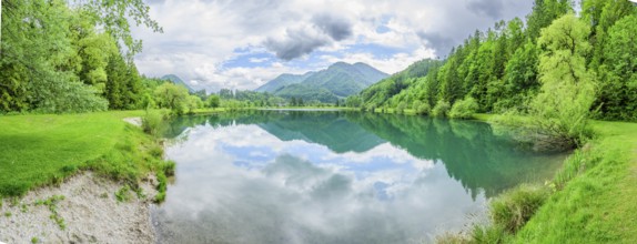 Landscape of Lake Elisabethsee on a rainy day in spring, Austria