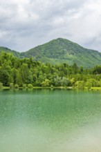 Landscape of Lake Elisabethsee on a rainy day in spring, Austria