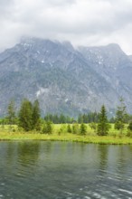 Landscape of Lake Almsee on a rainy day in spring, Salzkammergut, Austria