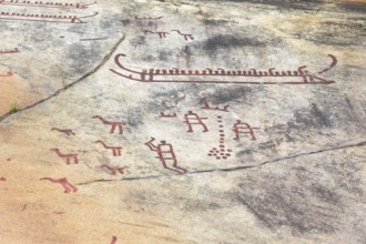 Historic rock carvings of Tanum, here at the Vitlycke site, figurative depiction from the Bronze