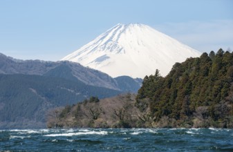 View of Lake Ashi with Mount Fuji volcano, Hakone, Japan