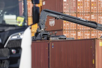 Shipping containers in the port of Mannheim. The port of Mannheim is considered one of the most