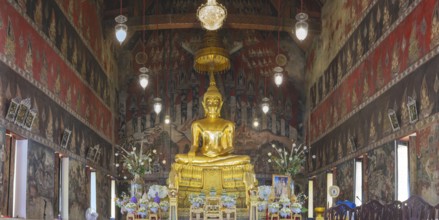 Golden Buddha statue with Bhumispara mudra, Buddha Gautama at the moment of enlightenment,
