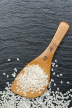 Rice grains with cooking spoon, rice