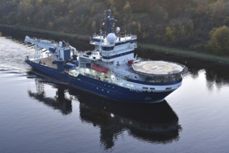 Icebreaker and offshore supply vessel BOTNICA sails through the Kiel Canal, NOK, Kiel Canal, Kiel