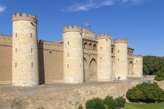 Historic walls fortifications of Aljafería Palace, Zaragoza, Aragon, Spain