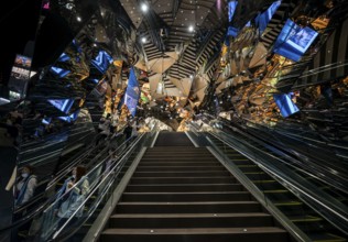 Staircase, entrance to a shopping center with many mirrors, Tokyu Plaza Omotesando Harajuku, modern