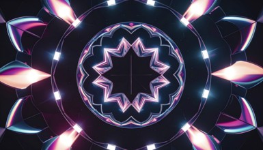 Abstract background of slightly unfocused multicolored glass lenses spinning and rotating,