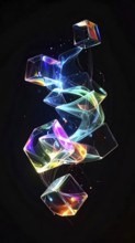 Abstract animation, glass cubes on black background, modern business wallpaper illustration, AI