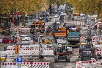 Large-scale construction site on Alleestrasse in downtown Bochum, road construction, construction