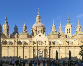 Towers and domes on roof of Basilica of Our Lady of the Pillar cathedral church, Zaragoza, Aragon,